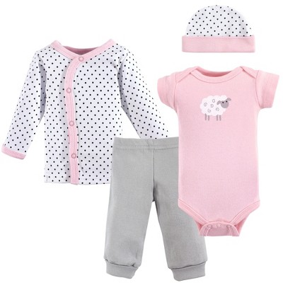 Luvable Friends Baby Girl Cotton Preemie Layette Set, Pink Sheep, Preemie