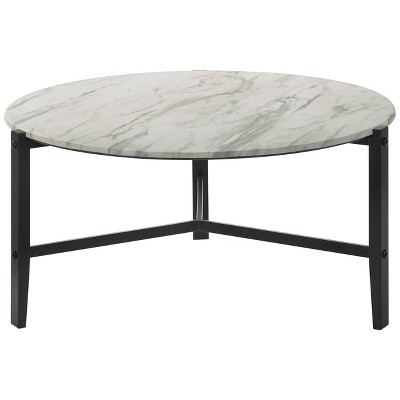 Transitional 36'' Round Coffee Table with Black Metal and White Marble