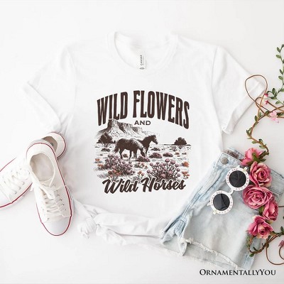 Wild Flowers and Wild Horses T-Shirt, Retro Western White and Natural Tee for Free-Spirited Women| OrnamentallyYou