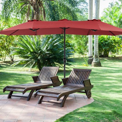 PAGED 15FT Rectangle Patio Umbrella Large Outdoor Market Umbrella with Crank, Self-locking Function, Durable Base and 12 Ribs for Garden