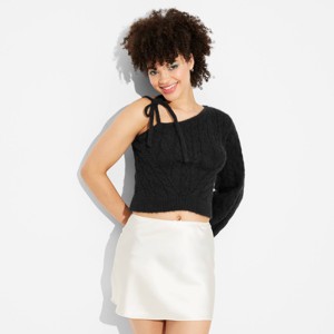 Women's One Shoulder Tie Cable Pullover Sweater - Wild Fable™ - 1 of 3