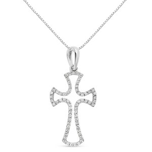 Haus of Brilliance Silver 1/3 Cttw Diamond Framed Open Cross Pendant Necklace - 1 of 4