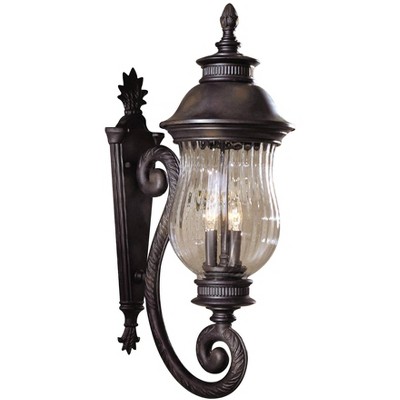 Minka Lavery Rustic Outdoor Wall Light Fixture Heritage Bronze 27 3/4" Mouth Blown Ribbed Glass for Post Exterior Deck Porch Patio