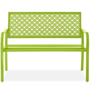 Best Choice Products Indoor Outdoor Steel Garden Bench w/ Geometric Backrest, Foot Levelers - 1 of 4