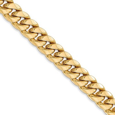 Black Bow Jewelry Men's 7.3mm 14k Yellow Gold Hollow Cuban Curb Chain Necklace