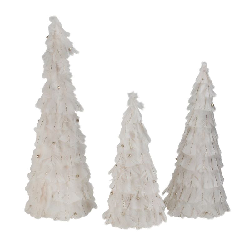 Northlight Set of 3 Blush Feather Cone Tree Christmas Decorations 15"-18.5"-23.5", 1 of 3