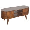 43" Chestnut Rounded Entertainment Unit TV Stand with Nordic Legs, 4 Drawers, 2 Open Slots, and Contemporary Aesthetic for Living Room and Bedroom - 3 of 4