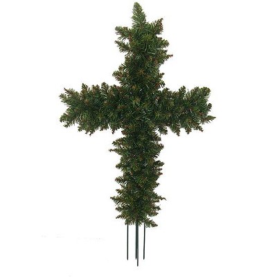 Darice 22" Green Pine Artificial Cross Shape Wreath with Ground Stakes - Unlit