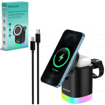 PHILCO 15W Fast Charging for Apple iPhone 16 15 14 13 12 11 MagSafe 3-in-1 Wireless Charging Station – Foldable Design, Charges Apple Watch & AirPods