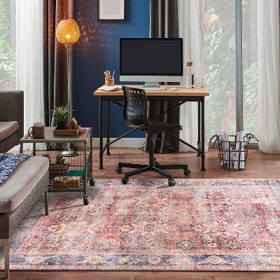 Vintage Red and Blue Synthetic 8' x 10' Washable Area Rug