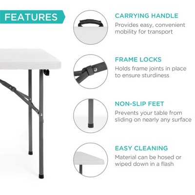 White Heavy-Duty 4ft Folding Plastic Table with Handle