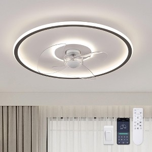 Siljoy 20 Inch Flush Mount Ceiling Fan with Lights and Remote, 6 Wind Speeds, Dimmable LED for Bedroom, Kids Room and Living Room - 1 of 4