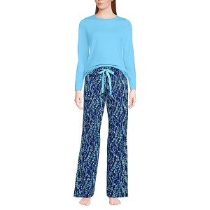 Lands' End Women's Knit Pajama Set Long Sleeve T-Shirt and Pants - 1 of 3