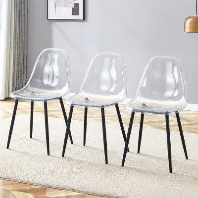 PAGED Set of 3 Transparent Dining Chairs,Armless Chairs with Metal Legs for Home,Kitchen,Living Room,Restaurant