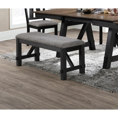 Vynxaria 48"W Transitional Cottage Dining Bench Wheat Charcoal Finish, Fabric Upholstered Cushion (76mm Thick), Solid Wood Legs