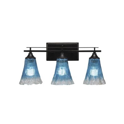Toltec Lighting Uptowne 3 - Light Vanity in  Dark Granite with 5.5" Fluted Teal Crystal  Shade