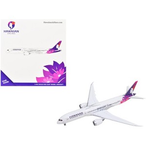 Boeing 787-9 Commercial Aircraft "Hawaiian Airlines" (N781HA) White with Purple Tail Graphics 1/400 Diecast Model by GeminiJets - 1 of 4