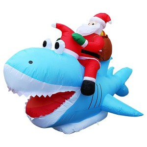Itopfox 8.8ft Santa Riding Shark Inflatable Set Christmas Yard Decoration 5.3ft High Outdoor Indoor Garden Lawn Holiday Decor - 1 of 4
