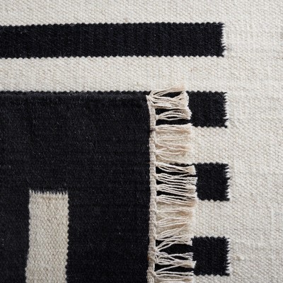 Handmade Black and Ivory Wool Striped 4' x 6' Area Rug