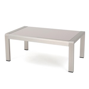 GDFStudio Crested Bay Outdoor Aluminum and Tempered Glass Coffee Table - 1 of 4