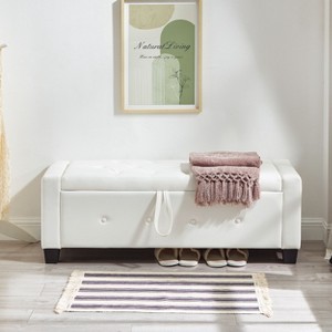Kumasinova 48" PU Leather Ottoman Bench,Storage Bench with Tufted Button,Upholstered Entryway Bench with Flip-Top,End of Bed Storage Bench for Bedroom - 1 of 4