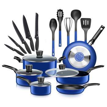 SereneLife 20 Piece Kitchenware Pots & Pans Set – Basic Kitchen Cookware, Black Non-Stick Coating Inside, Heat Resistant Lacquer (Blue)