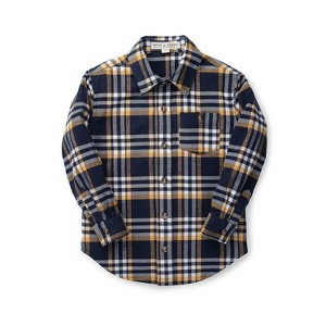Hope & Henry Boys' Brushed Button Down Shirt (Brushed Navy & Yellow Plaid, 3-6 Months) - 1 of 4