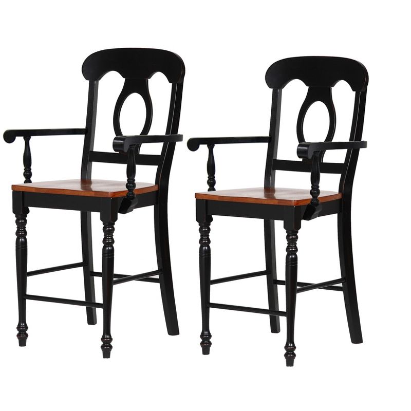 Besthom Black Cherry Bravo Selections 42.5 in. Antique Black with Cherry Rub High Back Wood Frame 24 in. Bar Stool (Set of 2), 3 of 5