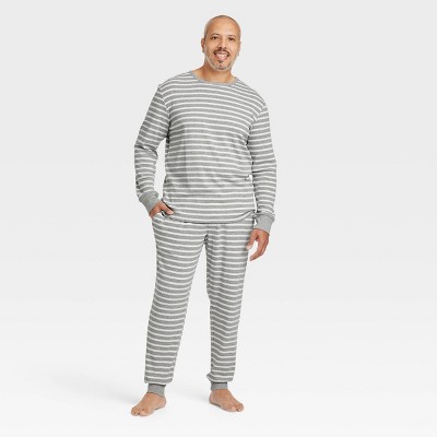 Men's Striped 100% Cotton Matching Pajama Set - Gray