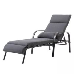 Adjustable Chaise Lounge Chair with Cushion and Pillow for Patio Beach Yard Poolside Dark Gray - Crestlive Products