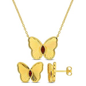 EVERLY JEWELRY | Yellow Plated Sterling Silver 2/5ct TGW Garnet Butterfly Earrings and Necklace Set - 17 in - 1 of 4