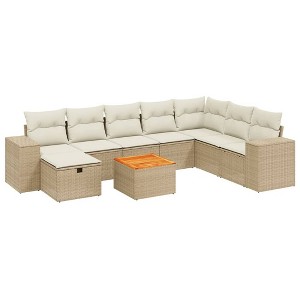 vidaXL 9 Piece Patio Sofa Set with Cushions Poly Rattan - Beige and Cream Without Storage - 1 of 4