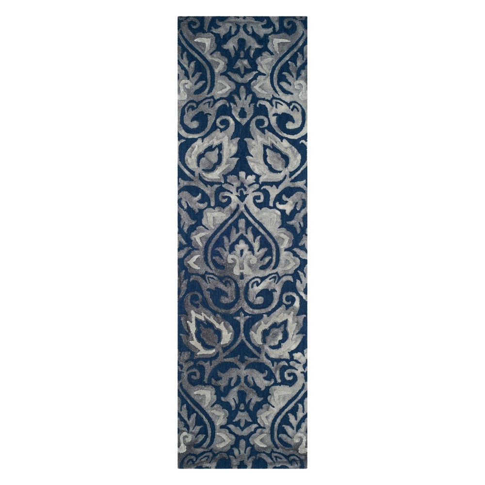 2'3inx8' Runner Damask Tufted Navy/Gray - Safavieh