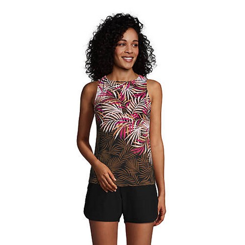 Lands' End Women's Petite Chlorine Resistant High Neck Upf 50 Sun  Protection Modest Tankini Swimsuit Top - 12 - Black Multi Palm : Target
