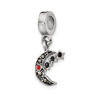 Black Bow Jewelry Sterling Silver Marcasite Moon & Black Crystal Stars Dangle Bead Charm