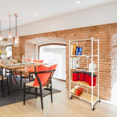 White Slim Steel 5-Tier Pantry Rack with Wheels