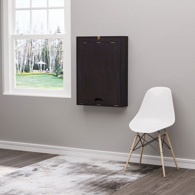 Espresso Brown Foldable Wall Mounted Writing Desk with Storage