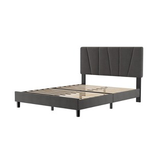 Full Size Bed Frame with Adjustable Headboard - Linen Upholstered Platform Bedframe, Mattress Foundation, No Box Spring Needed, Easy Assembly - 1 of 4