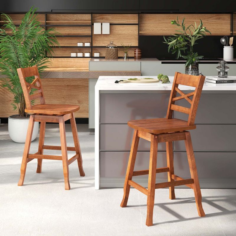 Costway 2 PCS 24"/30" Counter/Bar Height Stool Rubber Wood Swivel Bar Stool with Inclined Backrest Walnut, 5 of 9