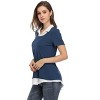 Clearlove Womens Short Sleeve Contrast Mock Neck Collared T-Shirts Flowy Ruffled Patchwork Work Blouse Casual Dressy - 3 of 3