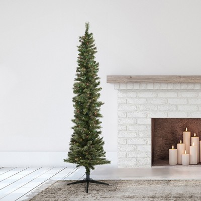 7-Foot Slim Pine Christmas Tree with Multi-Color Lights