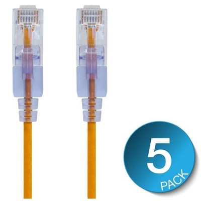 Monoprice Cat6A Ethernet Patch Cable - 14 Feet - Yellow (5 Pack) Snagless RJ45 550Mhz UTP Pure Bare Copper Wire 10G 30AWG - SlimRun Series