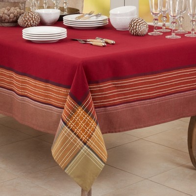 Saro Lifestyle Square Tablecloth With Plaid Border Design, 70"x70", Multi