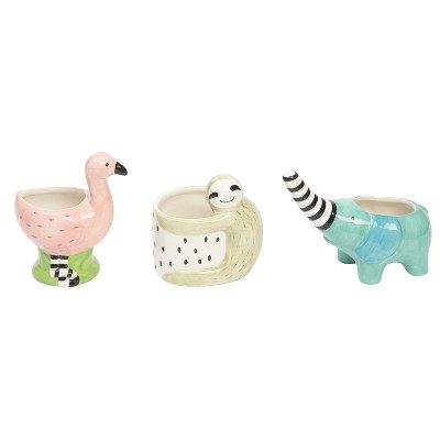 Transpac Dolomite 5.5 Inch Multicolor Spring Animal Planter Set of 3 Decorative Indoor Ceramic Planters