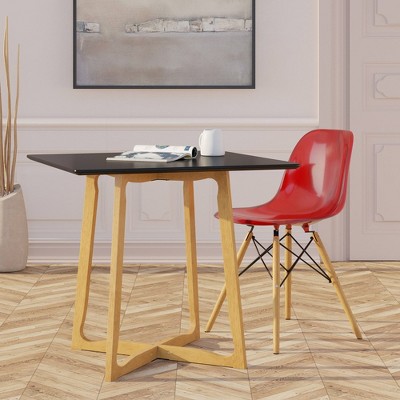 Transparent Red Molded Plastic Side Chair with Wooden Legs
