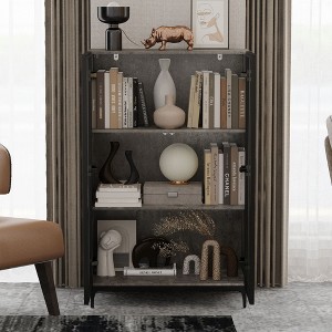 FUFU&GAGA Multi-compartments Gray Stoneware Display Cabinet with Glass Doors - 1 of 4