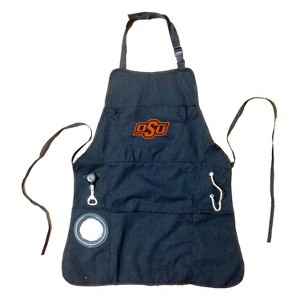 Evergreen Oklahoma State University Black Grill Apron- 26 x 30 Inches Durable Cotton with Tool Pockets and Beverage Holder - 1 of 4