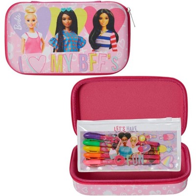 Barbie Pencil Case Set with Stickers and Gel Pens for Kids, Molded with Zip Closure, Light Pink