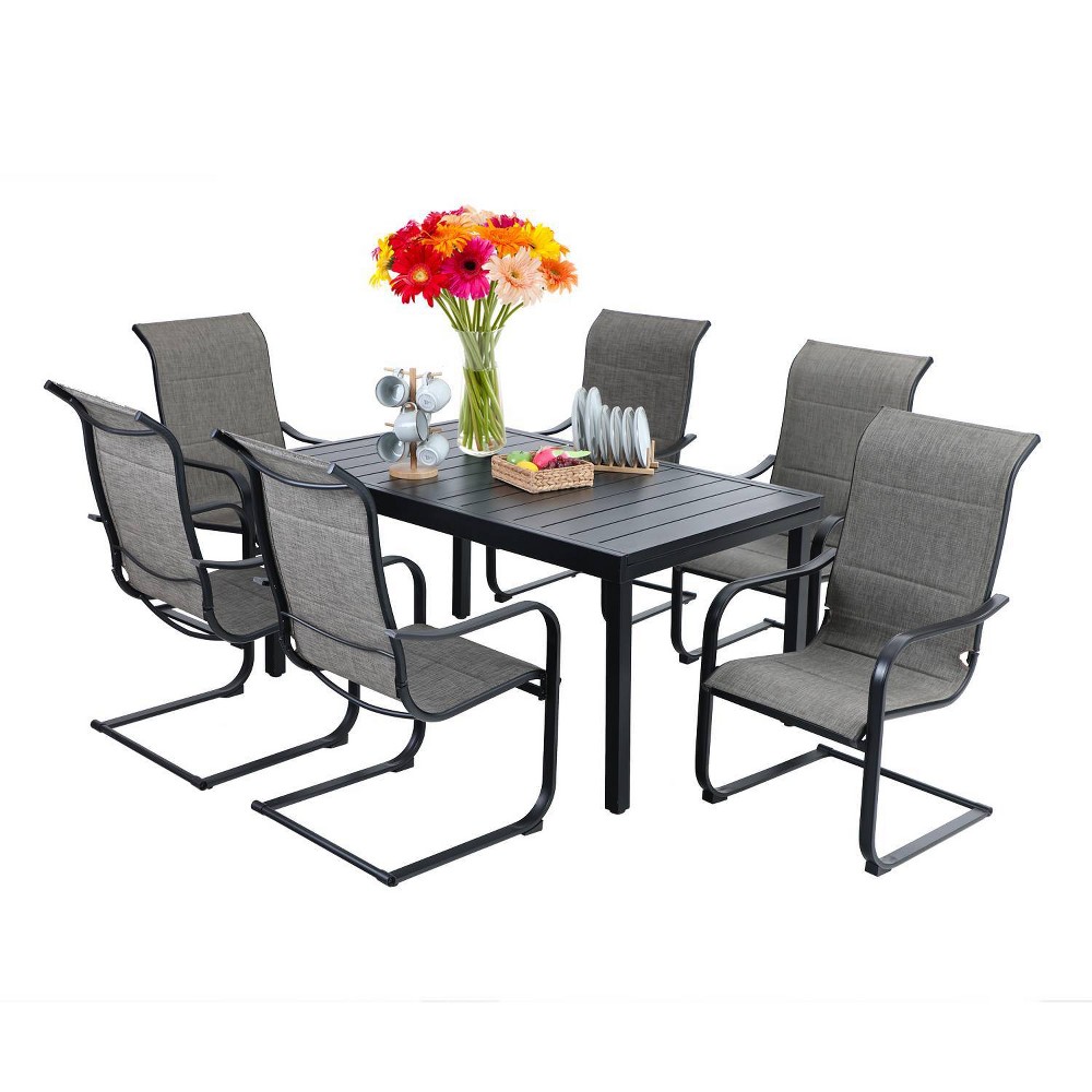 7pc Patio Set with Steel Expandable Table & Metal Padded Sling C Spring Arm Chairs Captiva Designs