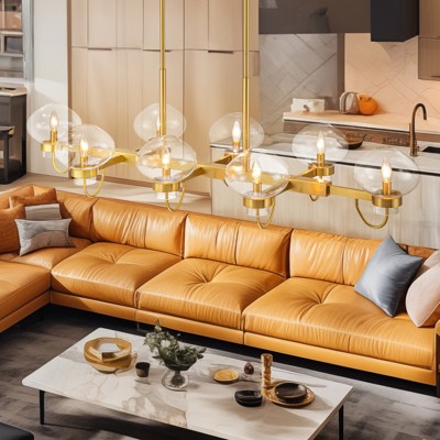 Rennnsan Orlessa 57"W 8-Light Bubble Linear Glass Modern Dimmable Kitchen Island Pendant in Gold